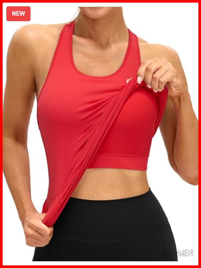 Seamless Racerback Tank Top With Built In Bra, High Stretch Yoga Camisole,